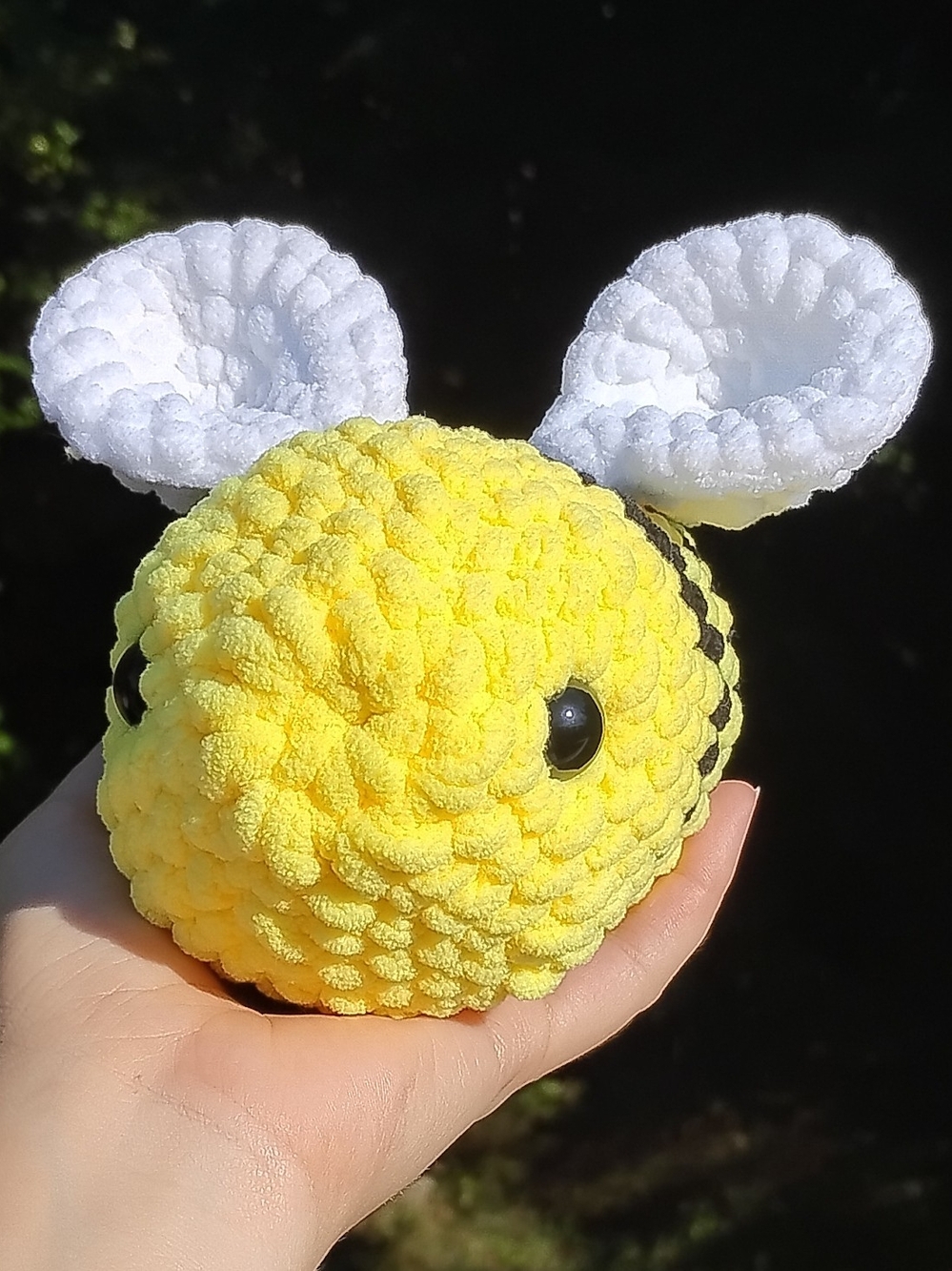 Handheld Yellow Bee Plush Toy with White Wings